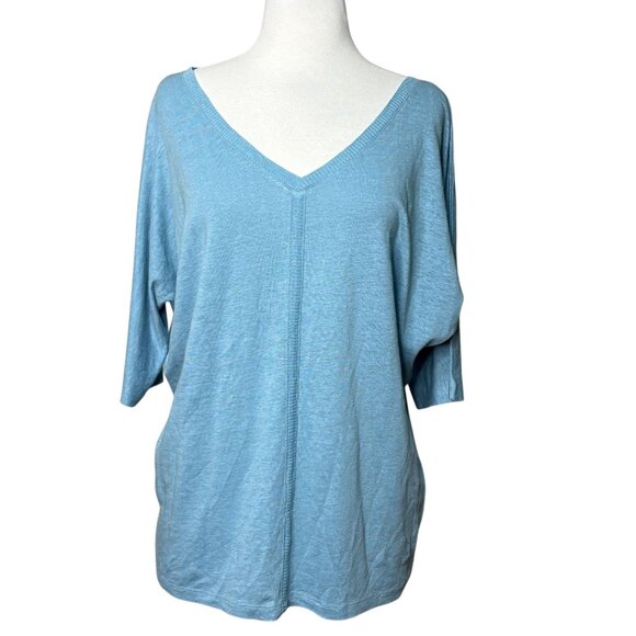 Eileen Fisher Linen Blouse V-neck Size Small Solid Blue - Picture 1 of 7